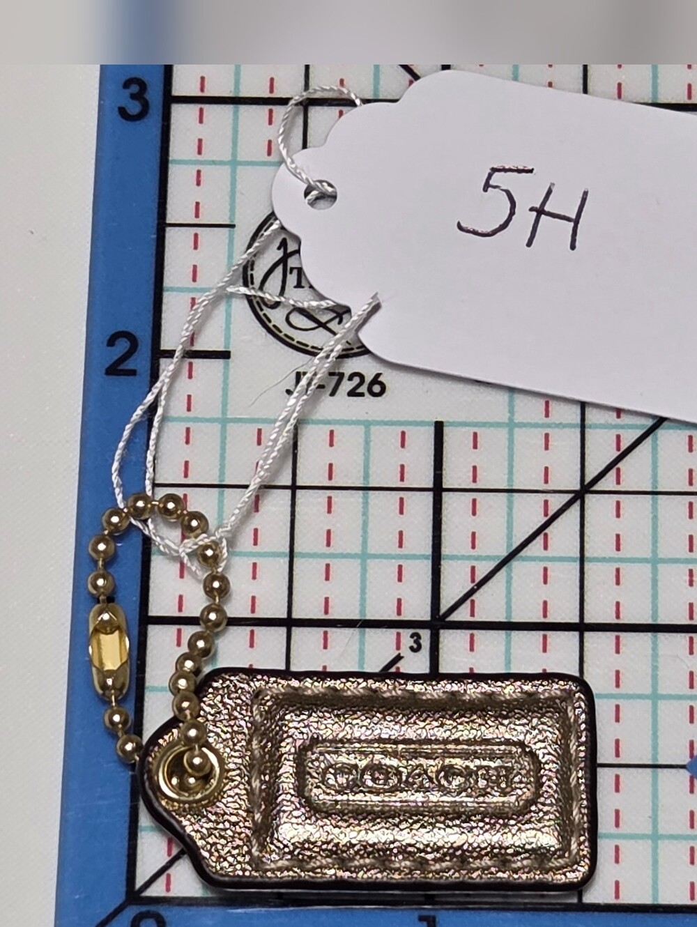 Metallic Leather Coach Keychain Tag - Gold Tone